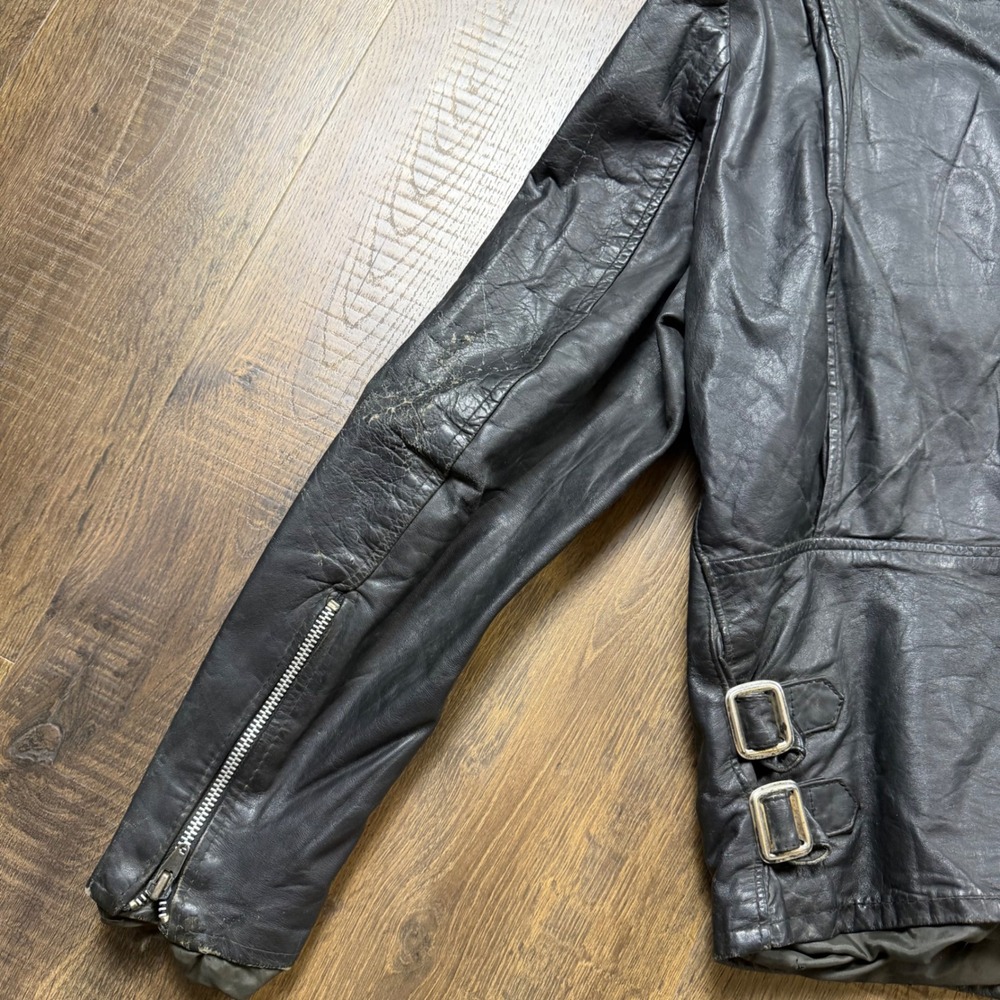 Vintage 80s Leather Attic Black Leather Racer Biker Jacket Made in Canada M/L - Picture 7 of 10